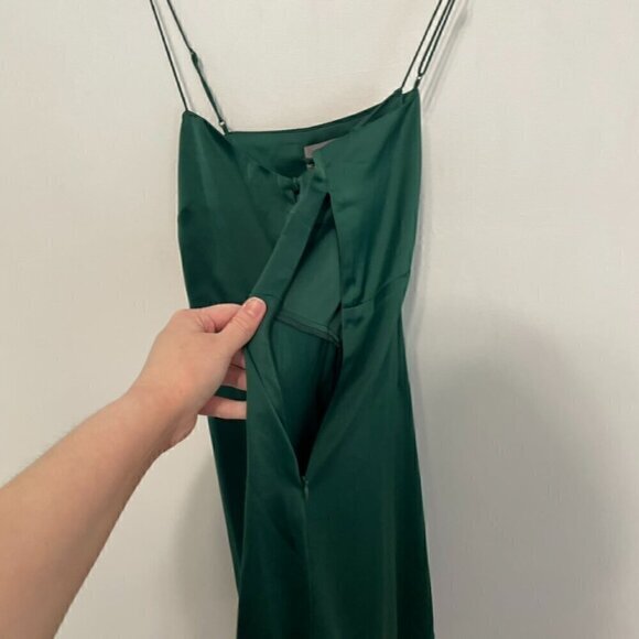 NEW NWT URBAN OUTFITTERS Padova Satin Slip Dress Emerald Green Button Front Mini - Picture 10 of 16